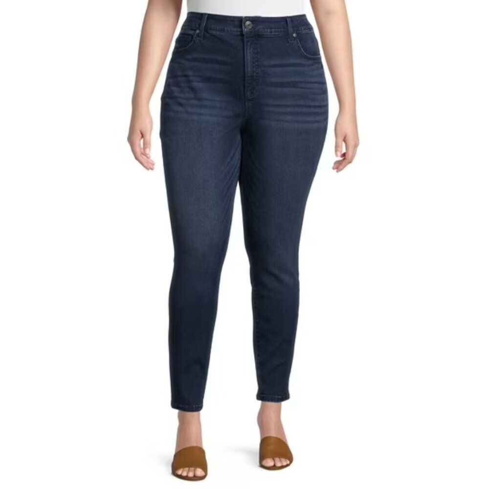 Terra & Sky Women Plus Size Skinny Jeans, Size 26W, Petite, High Rise, Dark Blue